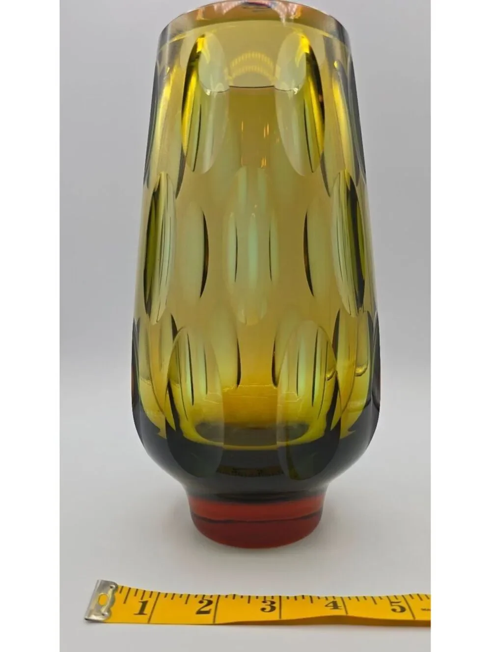 Vintage MCM WMF Erich Jachmann Olive Cut Crystal Art Glass Vase 9.5